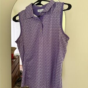 Sleeveless Golf Polo Tank Top in Purple with White Dot Print